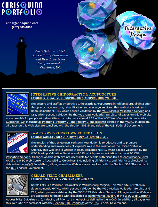 This is the first of two screen shots of the Interactive Design page that have been optimized for print